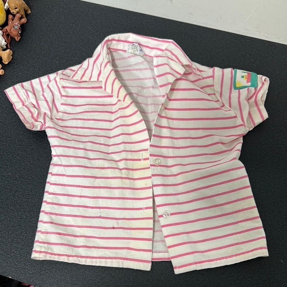 Pink and White Striped Button Down Shirt Short Sleeves 90’s vintage